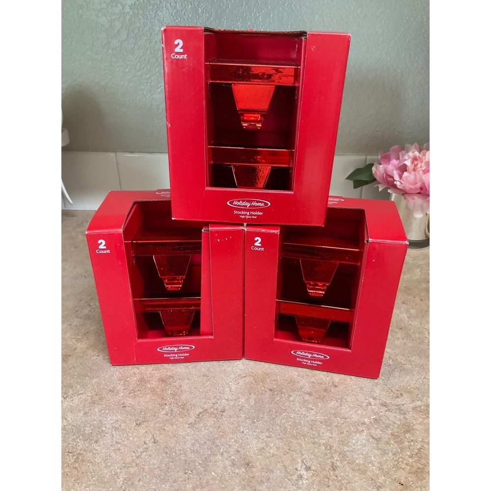 Holiday Home Stocking Holder High Gloss Red 2 Count Pack of 3 Total 6 Holders